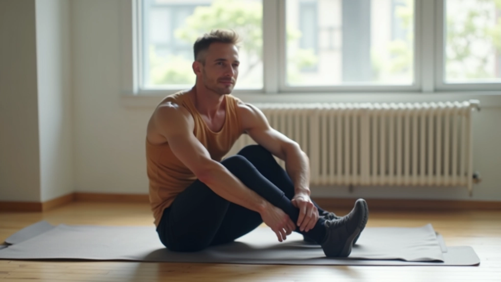 Person practicing hip mobility exercises on a yoga mat in a home environment